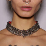 Collier Chaines cuir rouge