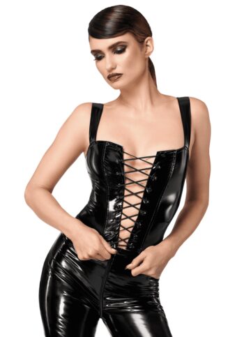 F379 Dominae Corset Top en PVC lacé sur l'avant