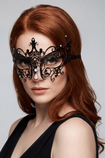 Masque vénitien Lucia rigide noir avec strass