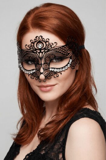 Masque vénitien Ornella rigide noir avec strass