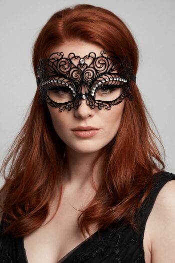 Masque vénitien Giulia rigide noir avec strass