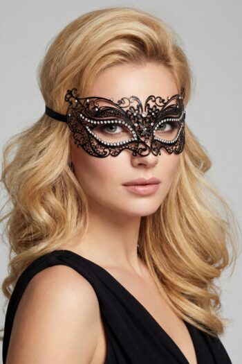 Masque vénitien Alba rigide noir avec strass