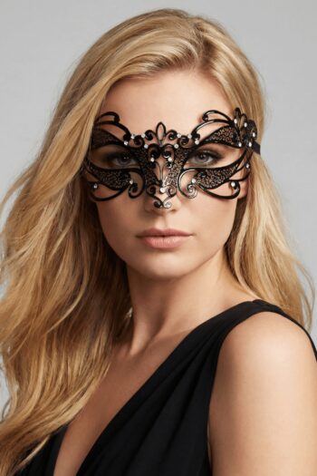 Masque vénitien Gaia rigide noir avec strass