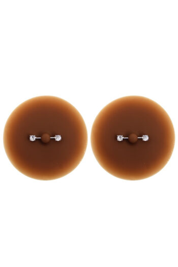 Paire de cache-tétons piercing barre faux diamant peau foncée