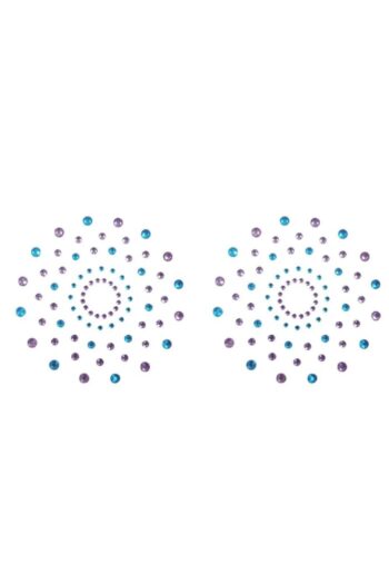 Paire de cache tétons adhésifs strass bleu et violet