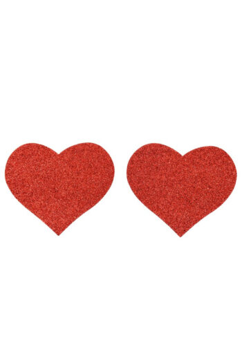 Paire de cache tétons adhésifs coeur pailleté rouge