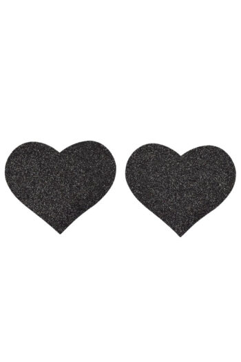 Paire de cache tétons adhésifs coeur pailleté noir