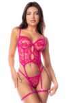 Ensemble lingerie rose en dentelle avec porte-jarretelles – Mapalé