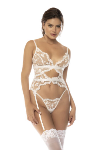 Ensemble deux pièces Maxine comprenant un haut style guépière avec porte jarretelles ajustables et string assorti