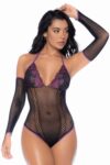 Body noir et violet et mitaines amovibles