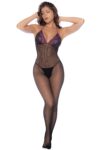 Combinaison en résille et dentelle noire et violette