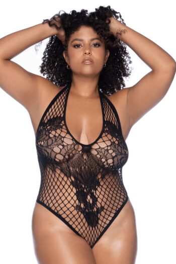Body string grande taille en résille noir