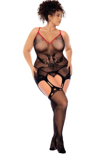 Combinaison intégrale grande taille en résille noire à motif serpent - Mapalé