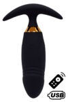 PEACH, Plug Vibrant noir long USB avec télécommande, dans un silicone médical doux et lisse