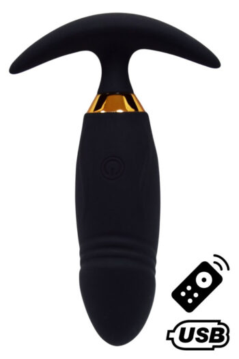 PEACH, Plug Vibrant noir long USB avec télécommande, dans un silicone médical doux et lisse
