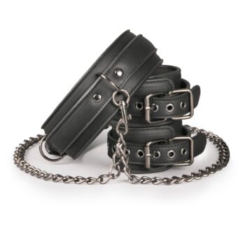 Easytoys Fetish - Kunstleren Halsband Met Handboeien - Zwart