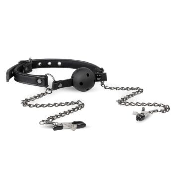 Easytoys Fetish - Open Ball Gag Met Tepelklemmen
