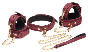 Master Series - 6-delige BDSM Suede Boeienset Met Collar En Riem - Bordeaux