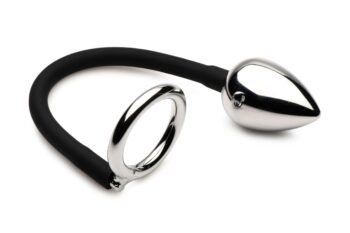 Master Series - Tug + Plug Cock & Ball Ring met Anaalplug - Zwart&Zilver