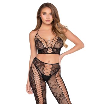 Leg Avenue - Lace Crop Top and Tights - Zwart